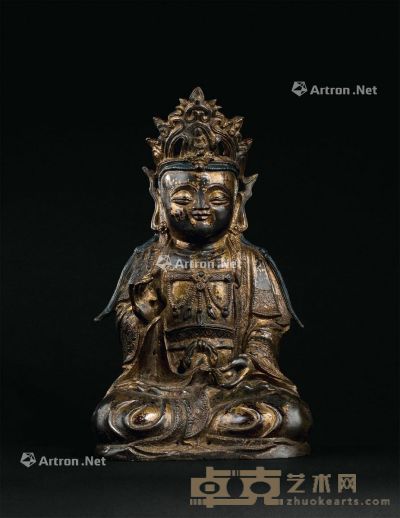 明代（1368-1644年） 铜漆金加彩观音菩萨座像 高34.5cm