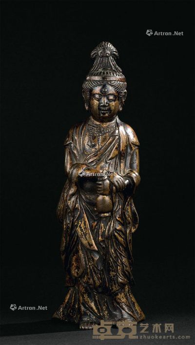 元代(1271-1368年) 铜鎏金观音立像 高23cm