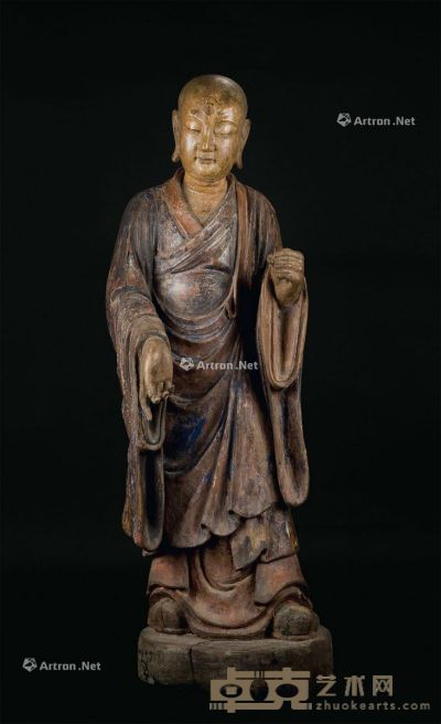 宋代-明代（960-1644年） 木雕加彩罗汉立像 高121cm