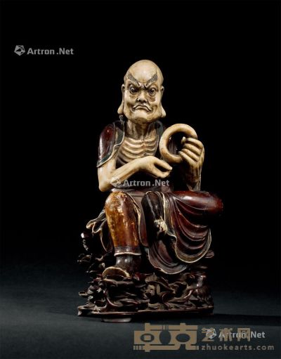 清代（1644-1911年） 寿山石雕伏虎罗汉像 通髙19.2cm