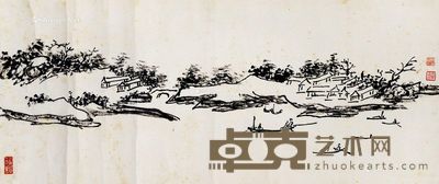 山水 横幅 水墨纸本 24.5×57.5cm
