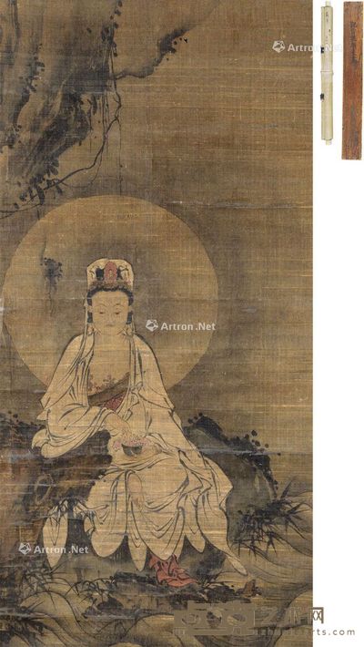 岩上观音 立轴 设色绢本 80×38cm