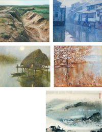 渔火 索纳河的冬天 晨 路等 油画 （五幅）
