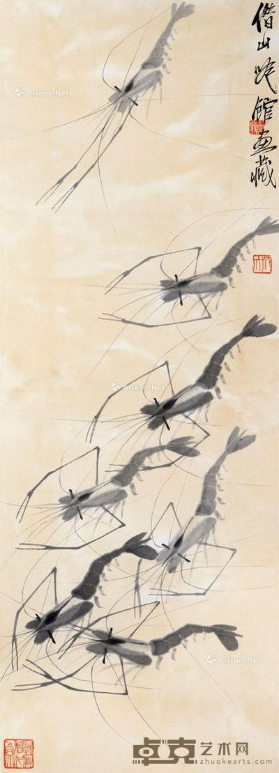 齐白石 墨虾图 95.5×34.5cm