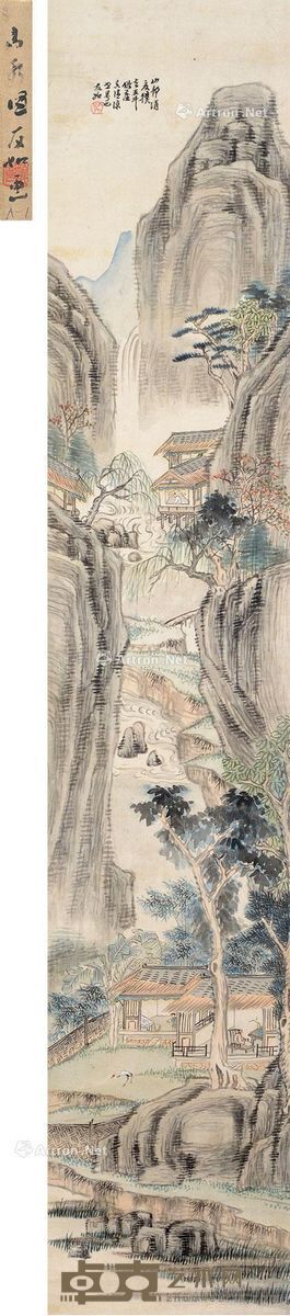 吴友如 山邨消夏图 107×19.5cm