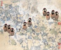 赵宁安 群雀雪意图
