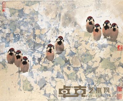 赵宁安 群雀雪意图 51.5×63cm