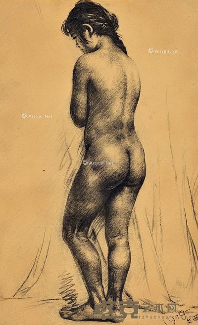刘文西 碳笔素描 女人体 56×34cm