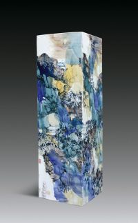 现代 汪家芳绘青绿山水长方形瓷花瓶