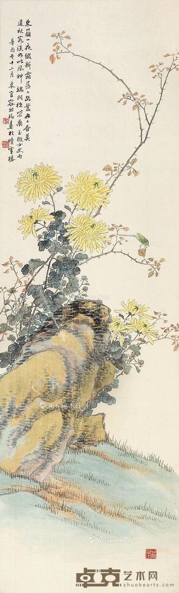 容祖椿 花卉草虫 124.5×36cm