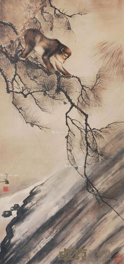 黄幻吾 松猴图 132×60cm