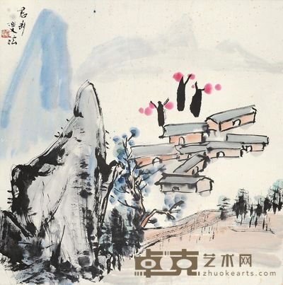 钱君匋 村居 68×68cm