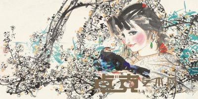 林墉 梅花少女 67×136cm