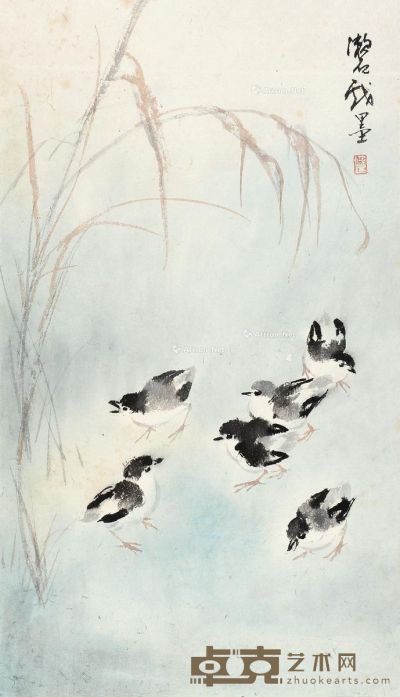 容漱石 群雀图 59×33cm