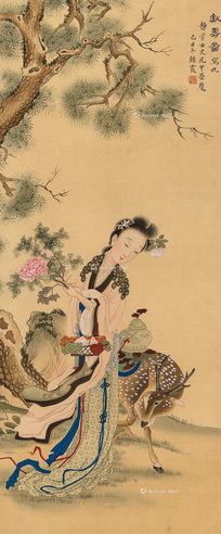 周练霞 献寿图 立轴 设色绢本