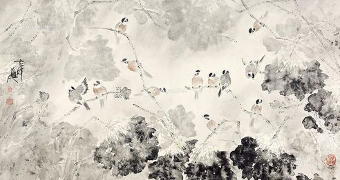张立辰 花鸟 镜片 纸本