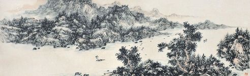 懒悟 山水 镜片 纸本