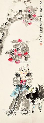 杨力舟 花卉人物 镜片 纸本