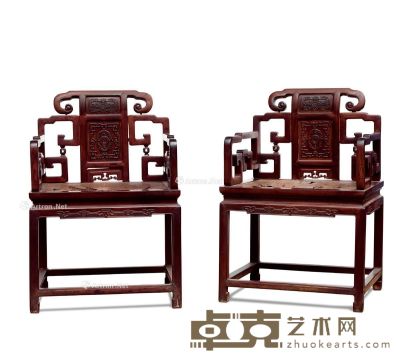 清 顾铁符旧藏红木拐子纹太师椅 高84.3cm；长95.8cm；宽95.8cm