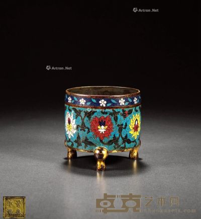 明 景泰年制款铜胎掐丝珐琅筒式炉 高9.1cm；口径9.5cm
