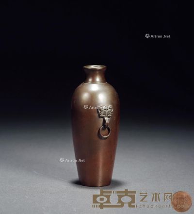 清 珍玩款铜铺首耳活环瓶 高14.6cm