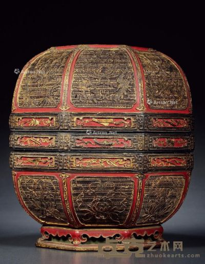 清 大清雍正年造款竹编漆金捧盒 高31cm；直径30.3cm