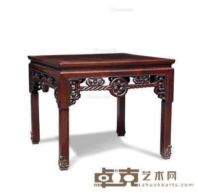 清 红木绞纹枨八仙桌 高84cm；长99.5cm；宽99cm