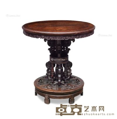 清 红木灵芝纹圆转桌 高84cm；直径94.7cm