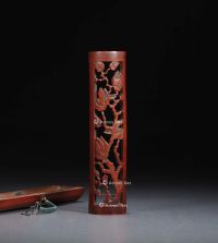 清 竹镂雕玉兰花香盒