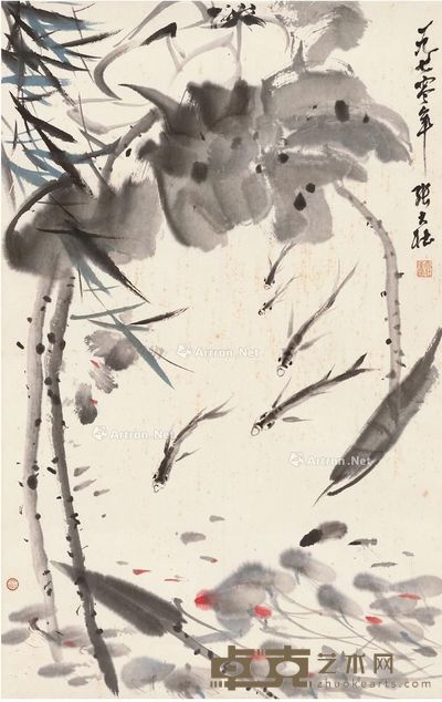 张大壮 荷塘游鱼图 68×43cm