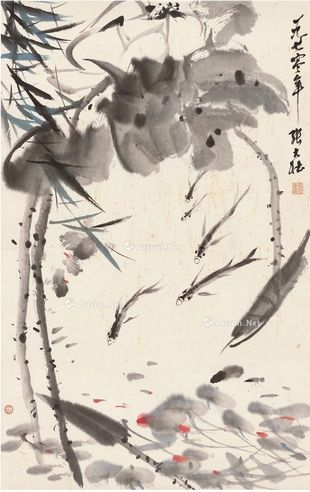 张大壮 荷塘游鱼图