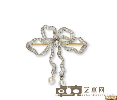 「蝴蝶结」钻石配珍珠胸针，德国设计师科恩（Kohn） --