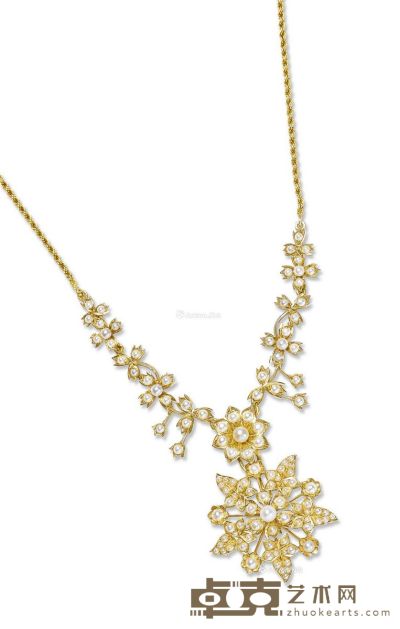 19世纪 15K金珍珠花形项链 --