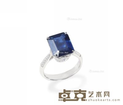 5.96克拉天然艳蓝「泰国」蓝宝石配钻石戒指 --