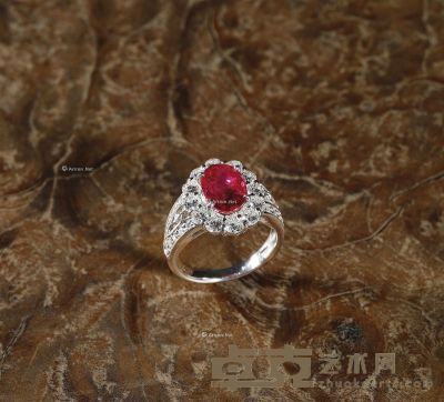 3.64克拉天然缅甸红宝石配钻石戒指「未经加热处理」 --