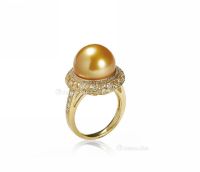天然南洋金珍珠配钻石戒指