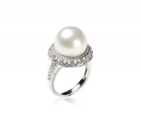 天然南洋白珍珠配钻石戒指
