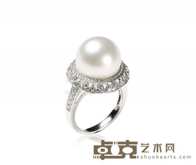 天然南洋白珍珠配钻石戒指 --