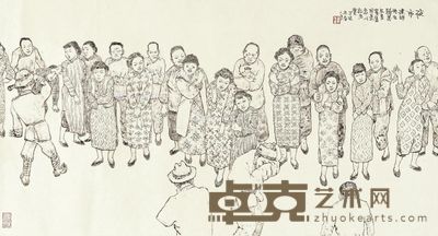 贺友直 2007年作 夜市 镜片 水墨纸本 51×94cm
