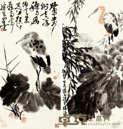 龚继先   1976年作 花鸟 画心 设色纸本 96×45cm×2