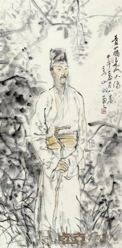 吴山明   1984年作 青藤老人小像 画心 设色纸本 135.5×68.5cm