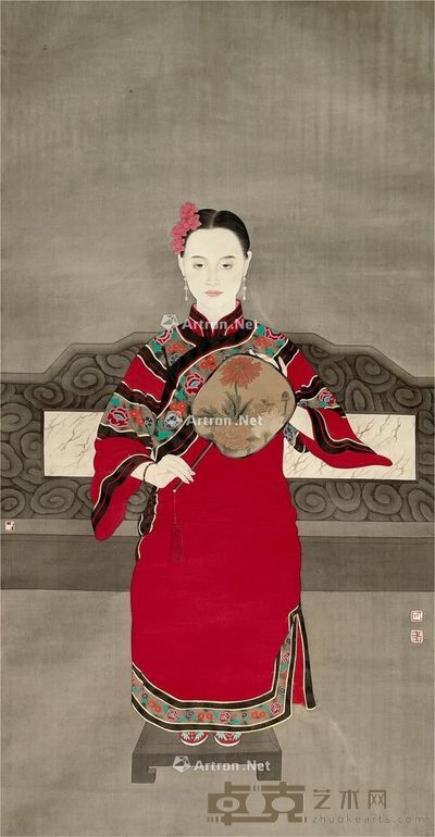 何家英   90年代作 小家碧玉 镜片 设色绢本 155×80cm