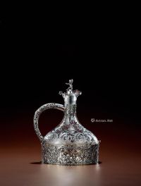 1890年制 纯银配水晶小天使高浮雕水壶