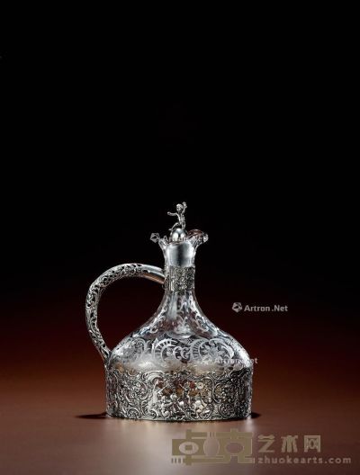 1890年制 纯银配水晶小天使高浮雕水壶 高25.5cm；长17.2cm；宽13.2cm