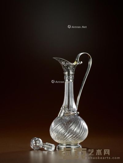 1890年制 纯银配水晶雕花酒壶 高33cm；宽17.5cm；底部直径8.7cm
