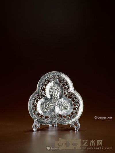 十九世纪制 纯银镂空雕花小天使托盘 宽23cm；高4.2cm