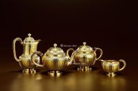 1860年制 纯银鎏金高浮雕咖啡茶具 （四件套）