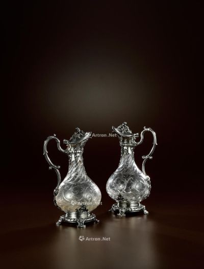 1880年制 纯银配水晶雕花水壶 （一对）