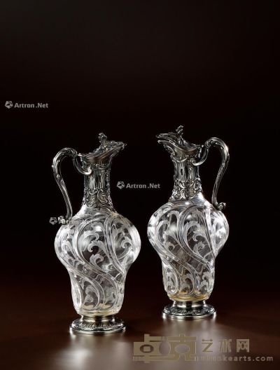 1900年制 纯银水晶雕花酒壶 （一对） 高29cm；宽12.5cm