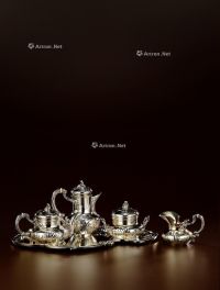 1890年制 咖啡茶具配精美铜镀银托盘 （四件套）